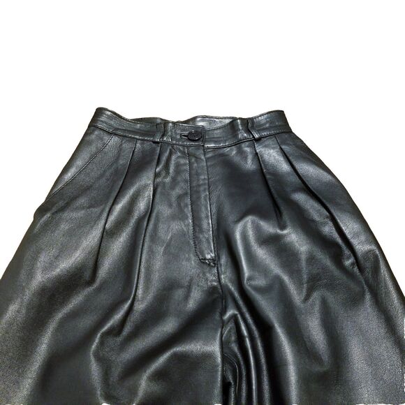 Cassidy Genuine Leather Pants Women Size 4 Black Pleated Vintage Italy (22×26.5) - Picture 2 of 5
